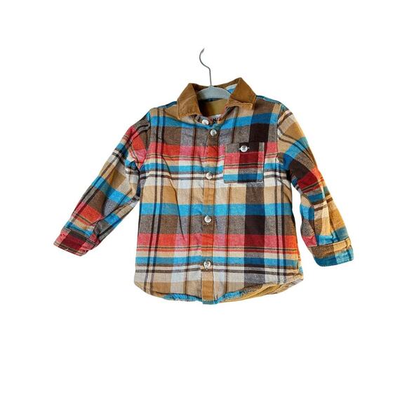 OLD NAVY Boy’s Fleece Lined Plaid Button Down Flannel Shirt / Size: 18-24 Months - Picture 1 of 4